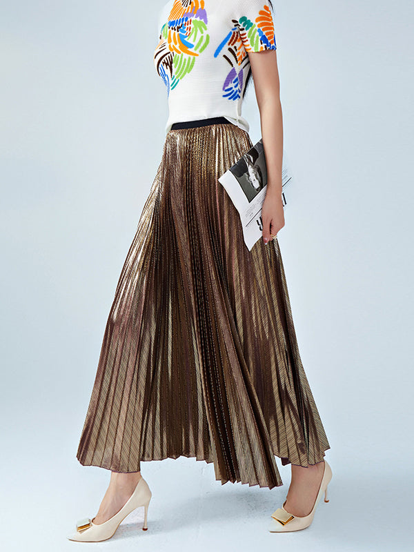 Loose Metallic Pleated Skirts Bottoms