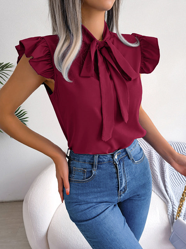 Cap Sleeve Solid Color Round-Neck Blouses&Shirts Tops