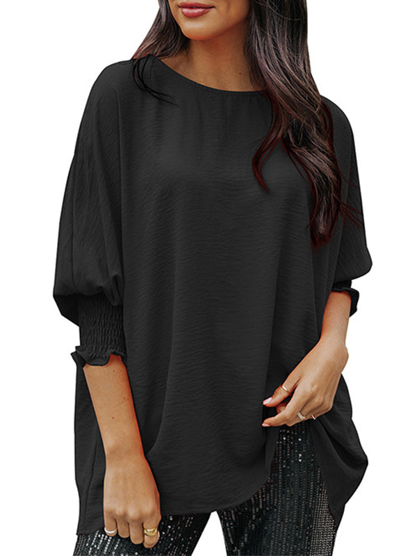 Half Sleeves Loose Elasticity Solid Color Split-Joint Round-Neck T-Shirts Tops