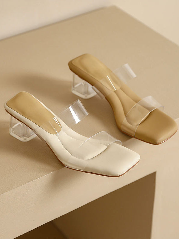 Open Toe Split-Joint Square-Toe Transparent Pumps Sandals Slippers