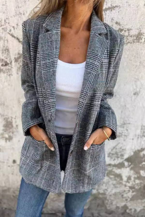 Stylish Casual Retro Plaid Lapel Suit Coat