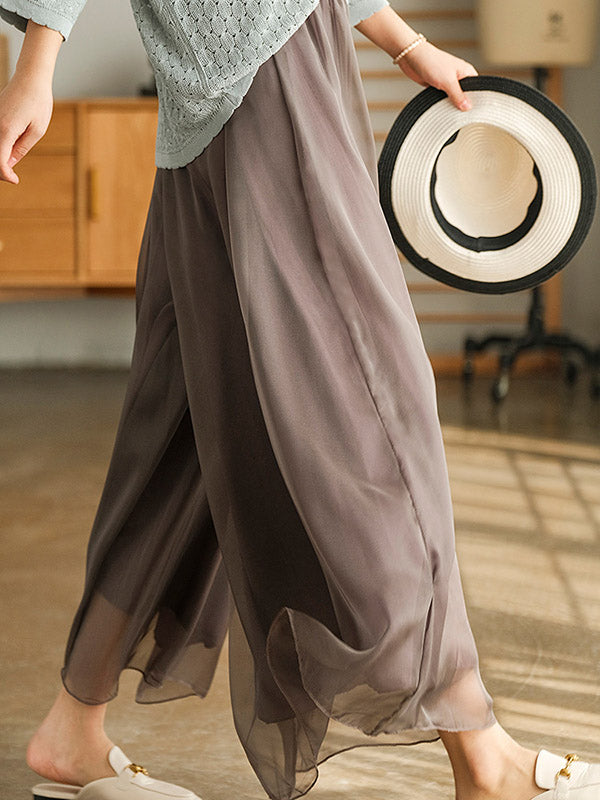 Casual Solid Color Chiffon Column Wide Leg Pants&Skirt