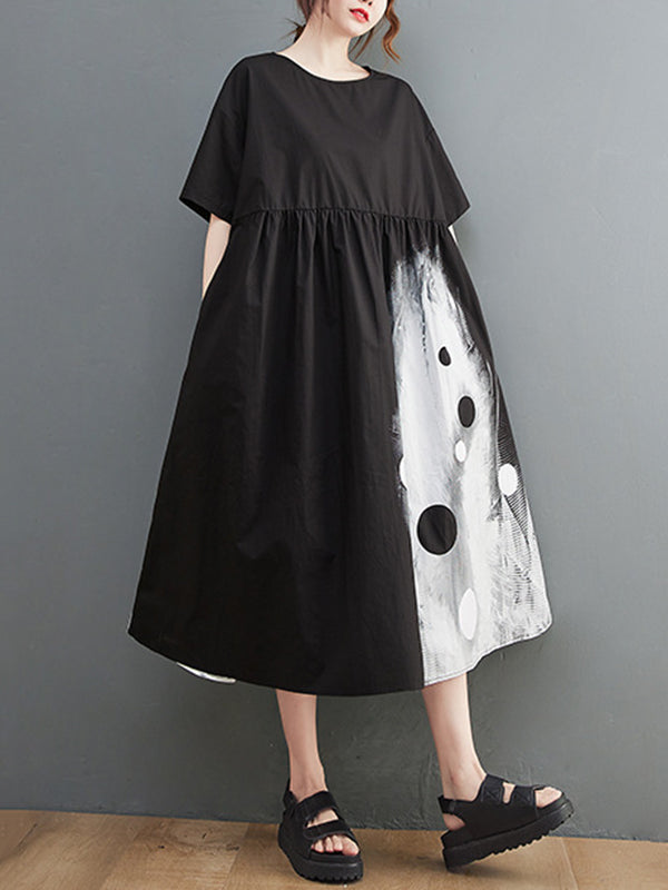 Original Loose Polka-Dot Pleated Midi Dress