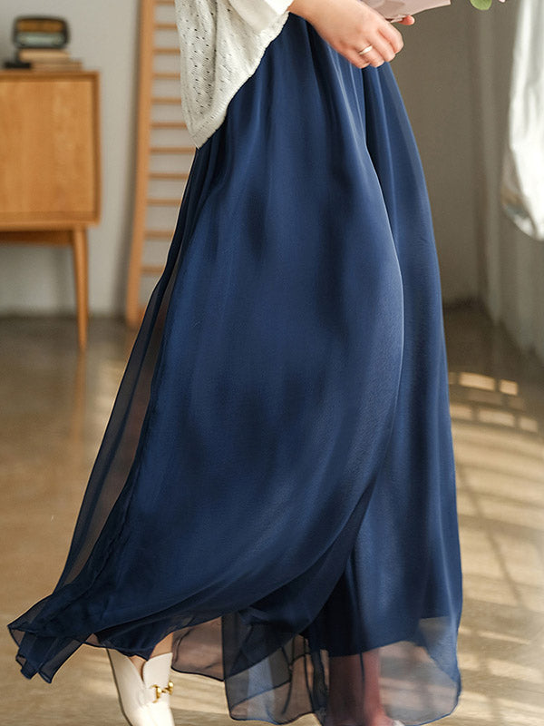 Casual Solid Color Chiffon Column Wide Leg Pants&Skirt