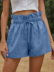 High Waisted Loose Drawstring Elasticity Pleated Solid Color Shorts Bottoms