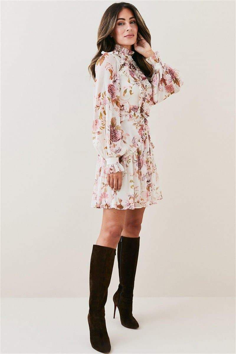 Betsy Printed Ruffle Hollow Mini Dress