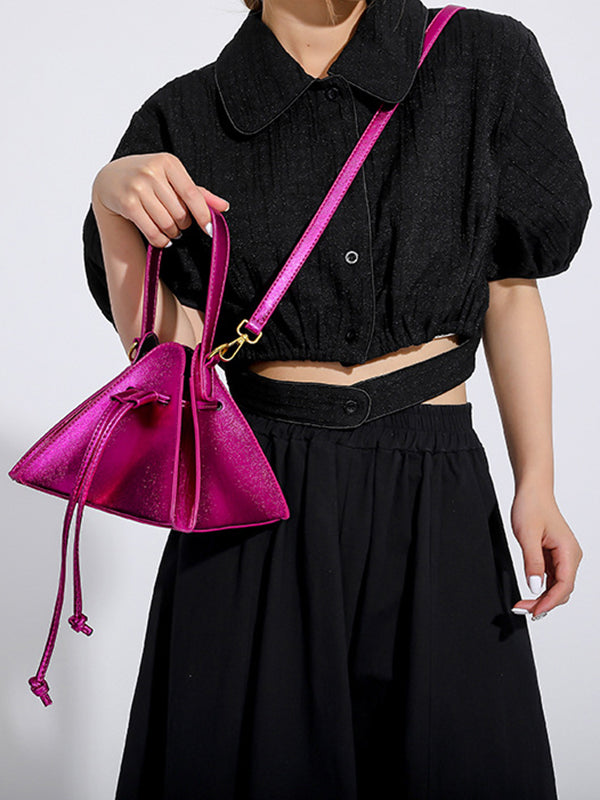 Triangle Drawstring Solid Color Split-Joint Handbags