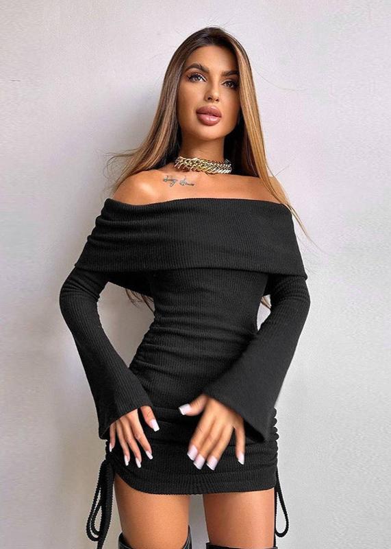 Chic Off-Shoulder Drawstring Bodycon Dress