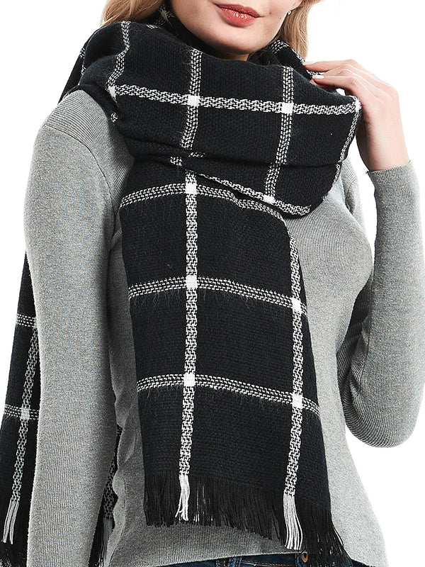 Fringed Keep Warm Plaid Shawl&Scarf