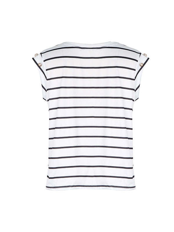 Loose Short Sleeves Split-Joint Striped Round-Neck T-Shirts