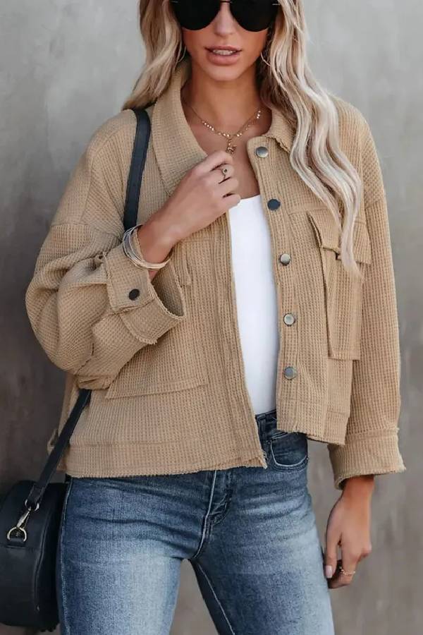 Women's Waffle Cardigan Short Top Jacket