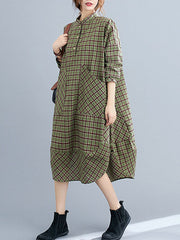 Vintage Plaid Irregularity Shirt Dresses