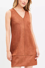 Found Your Style Faux Suede V-neck Sleeveless Shift Mini Dress