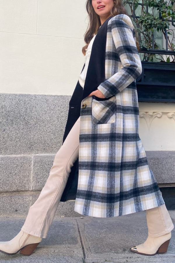 Elongated Flannel Long Plaid Wool Coat