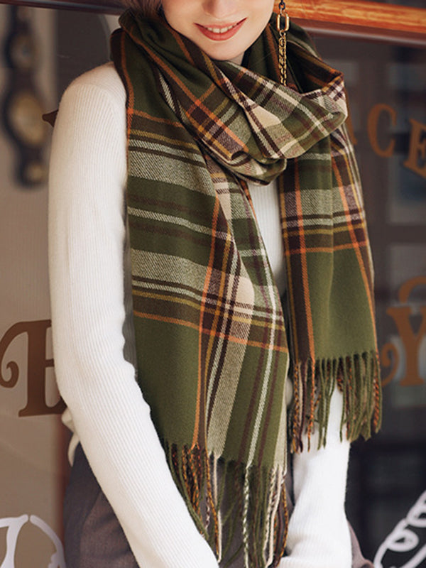 Plaid Tasseled Shawl&Scarf