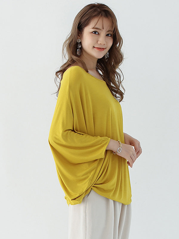 Vintage Loose Round-Neck Batwing Sleeves Shirts