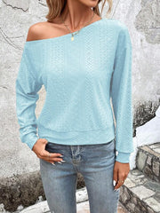 Long Sleeves Loose Asymmetric Solid Color Split-Joint One-Shoulder T-Shirts Tops