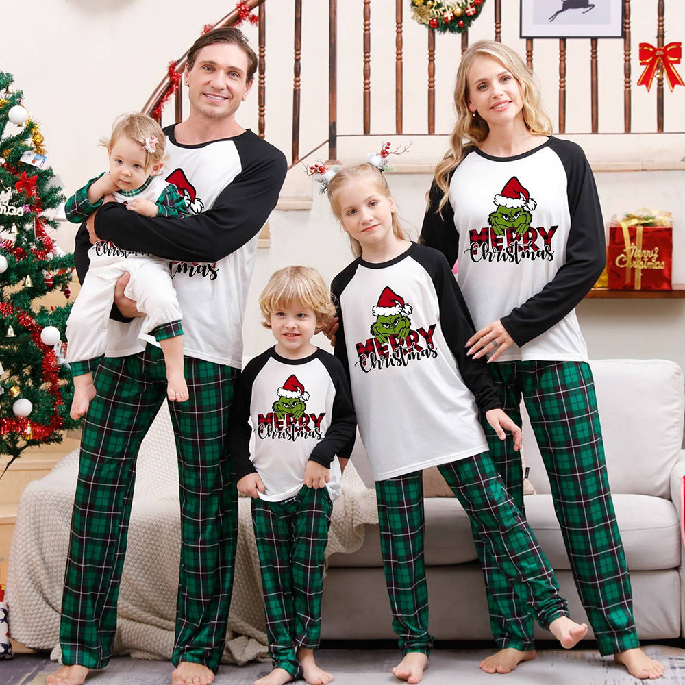 Merry Christmas Green Plaid and Black Pajamas Set