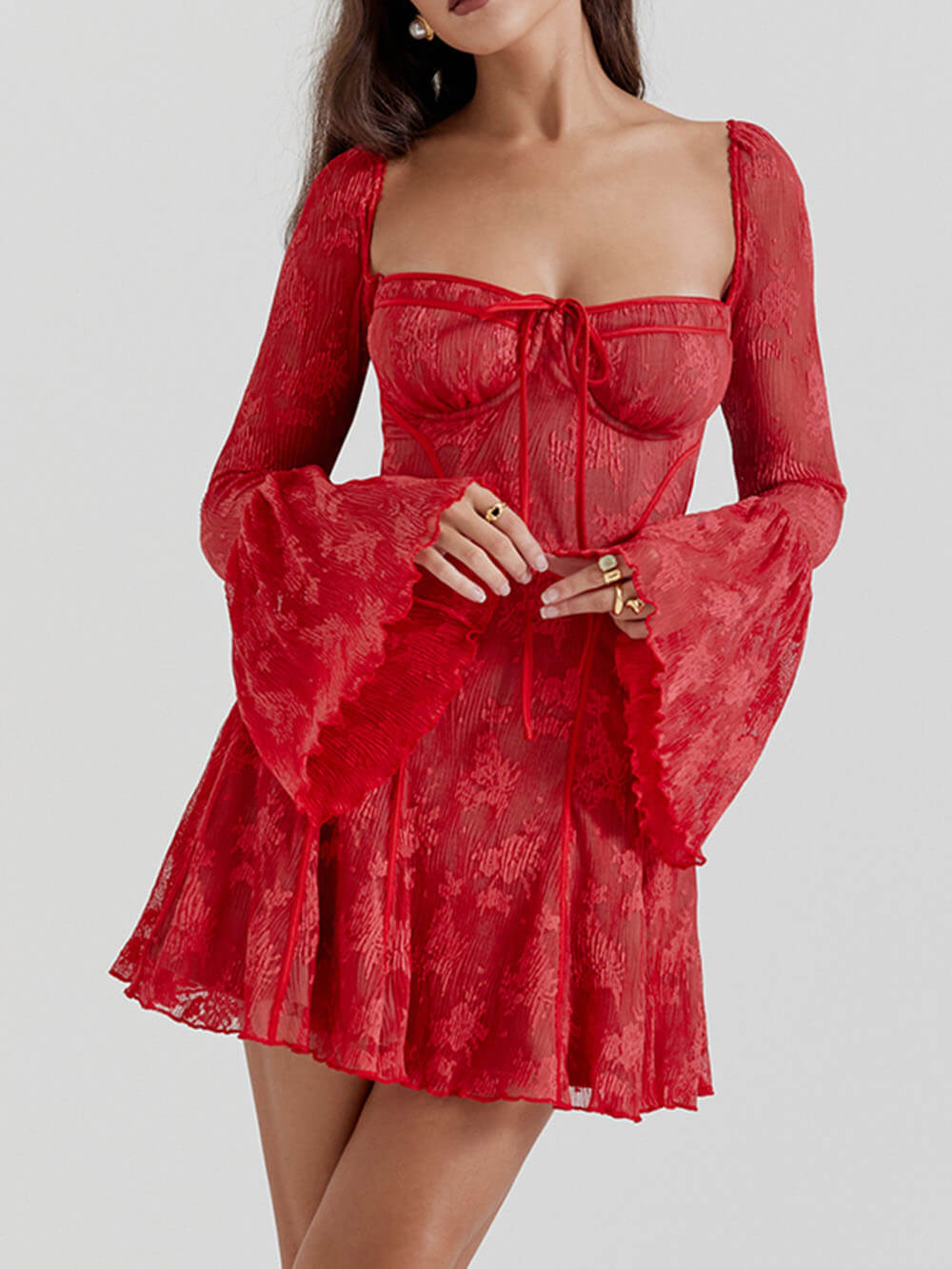 Scarlet Enchantress - Lace Corset Mini Dress