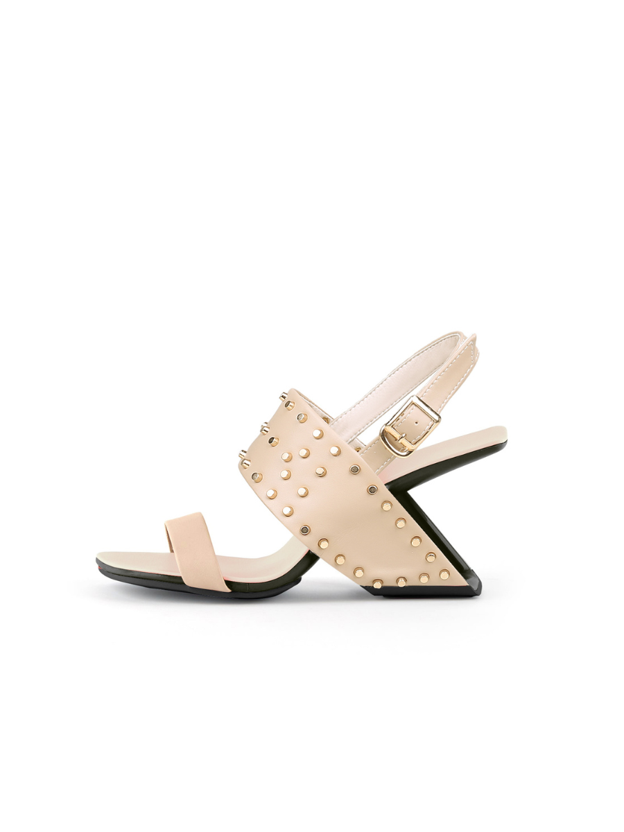 Jady Rose | Maxina Studded Leather Slingback Heels - Apricot