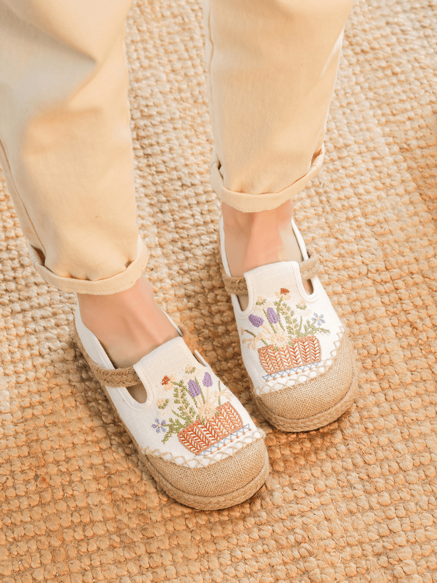 Cactus Rose | Kahului Embroidered Linen Espadrilles - Apricot