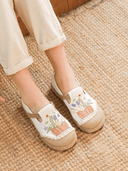 Cactus Rose | Kahului Embroidered Linen Espadrilles - Apricot