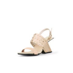 Jady Rose | Maxina Studded Leather Slingback Heels - Apricot