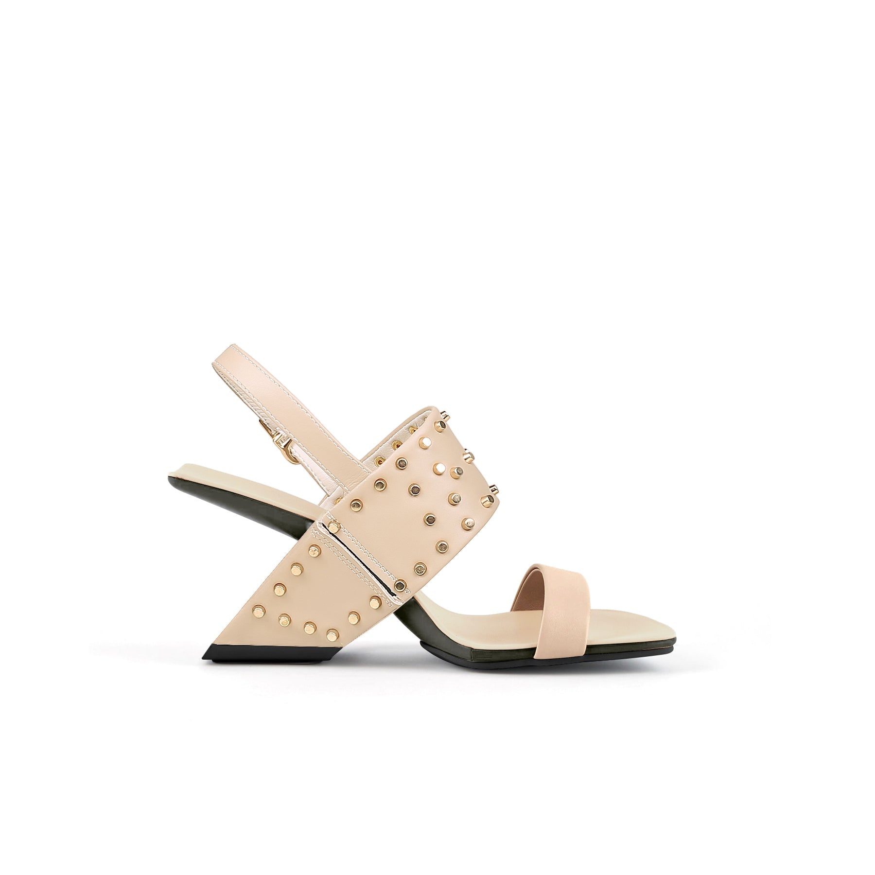 Jady Rose | Maxina Studded Leather Slingback Heels - Apricot