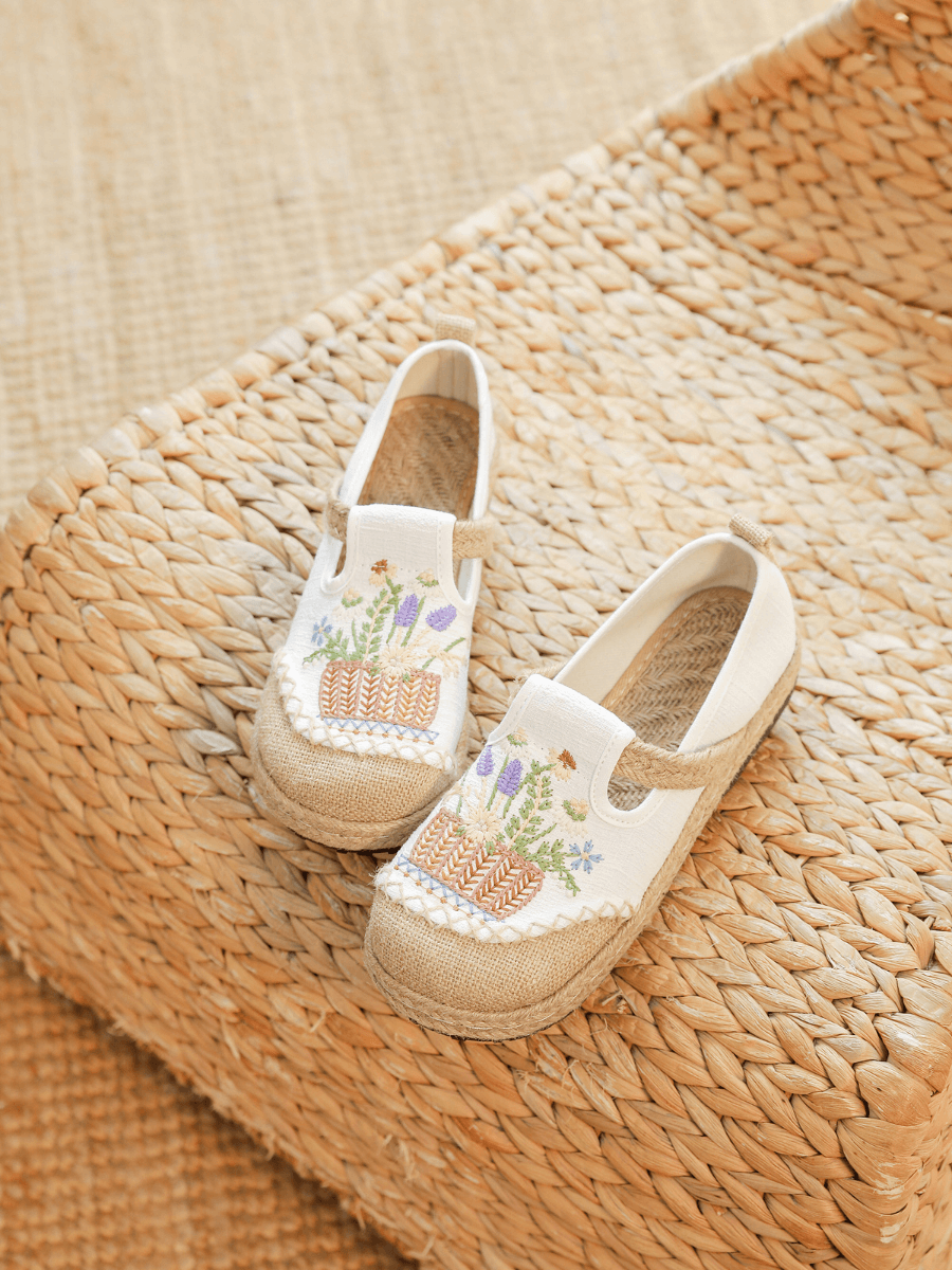 Cactus Rose | Kahului Embroidered Linen Espadrilles - Apricot