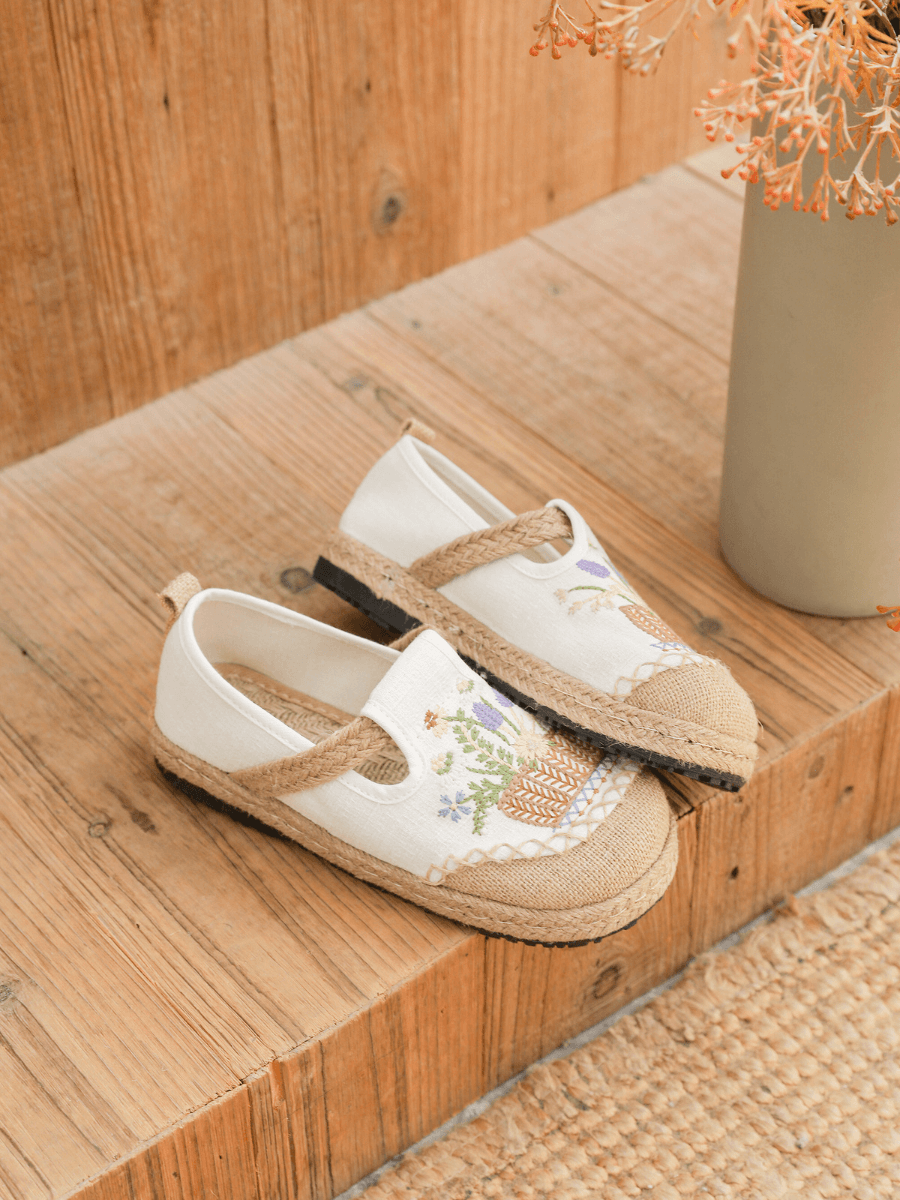 Cactus Rose | Kahului Embroidered Linen Espadrilles - Apricot