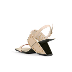 Jady Rose | Maxina Studded Leather Slingback Heels - Apricot