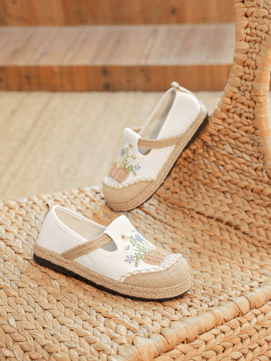 Cactus Rose | Kahului Embroidered Linen Espadrilles - Apricot