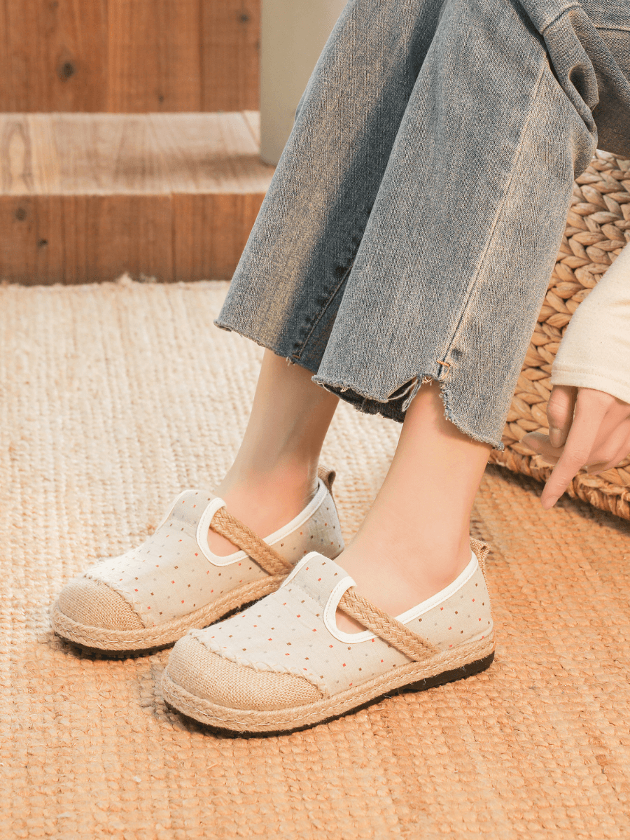 Cactus Rose | Aletta Dots Linen Espadrilles - Apricot