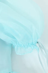 Asymmetrical Bow Tie Puff Sleeve Lace Up Organza Summer Ruffle Tiered Dress