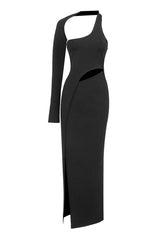 Asymmetrical Long Sleeve Cut Out Bodycon Bandage Evening Maxi Dress