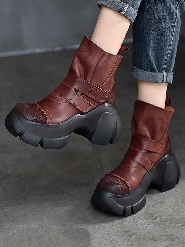 Platform Hook&Loop Round-Toe Boots