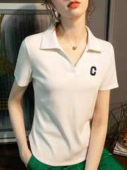 Simple Casual Letter Embroidered Knitting T-Shirt Top