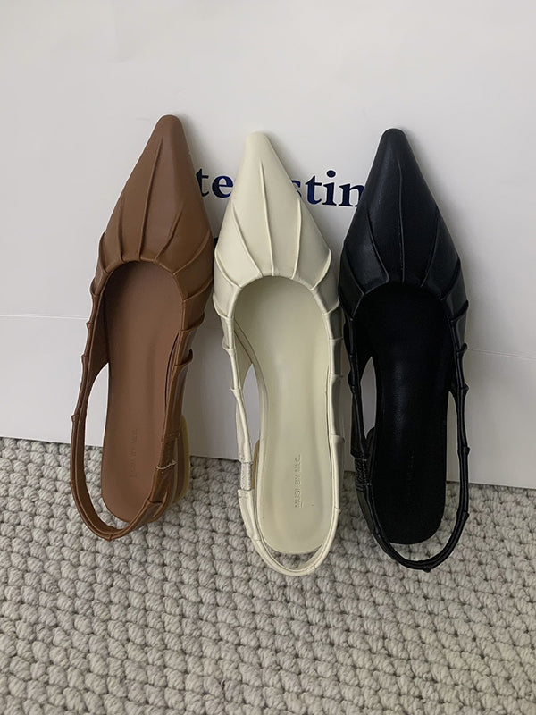 Pleated Pointed-Toe Solid Color Split-Joint Sandals Sling Shoes