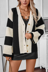 Contrast Striped Women's Sweater Cardigan Autumn And Winter Casual Loose Women's Knitting Shirt