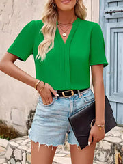 Loose Short Sleeves Solid Color V-Neck T-Shirts Tops