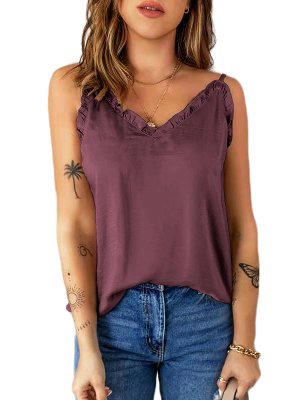 Casual Solid Color Falbala Camisole Vest Top