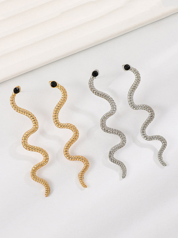 Geometric Rhine Stones Snake Shape Solid Color Drop Earrings