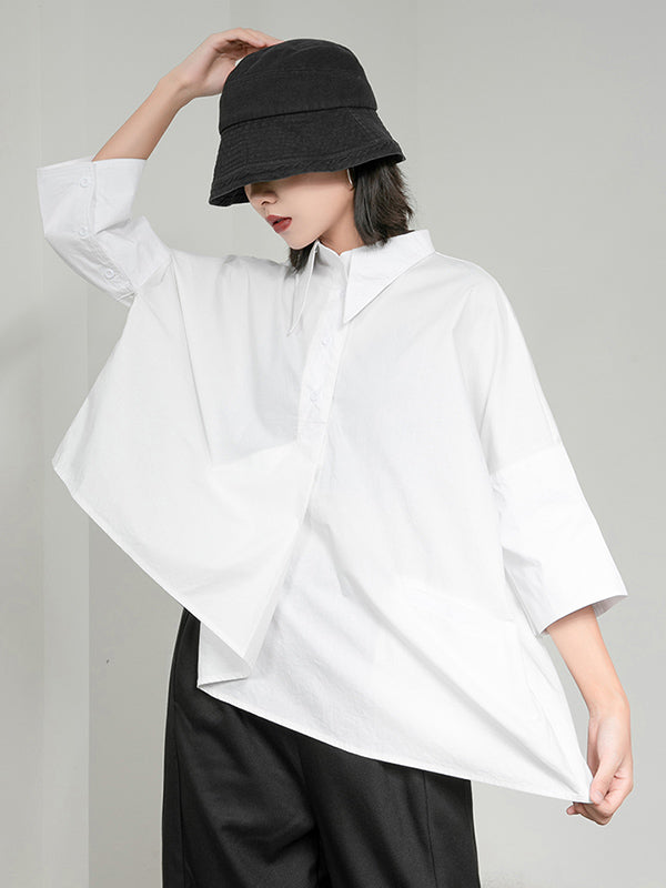 Original Solid Irregularity Lapel Blouse