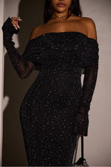 Black Off-shoulder Sequined Maxi Dress