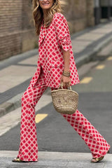 Casual Geometric Print Pocket Suit Pants