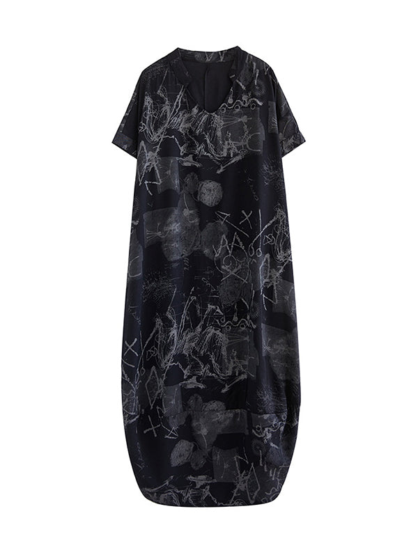 Irregular Clipping Loose Printed V-Neck Maxi Dresses