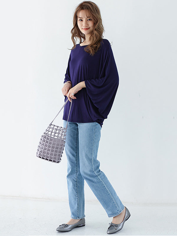 Vintage Loose Round-Neck Batwing Sleeves Shirts