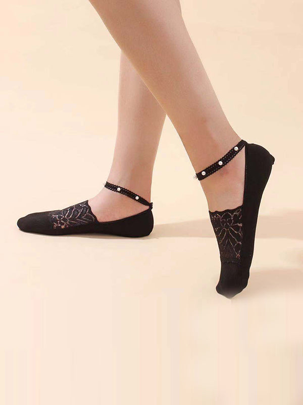 Casual Split-Joint Lace With Beads Socks Accessories