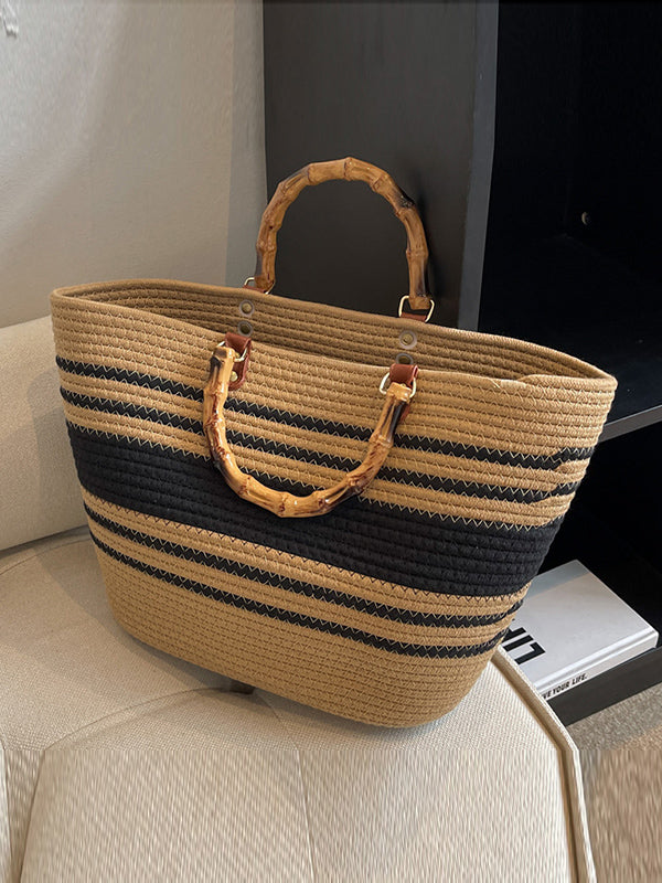 Contrast Color Split-Joint Striped Handbags