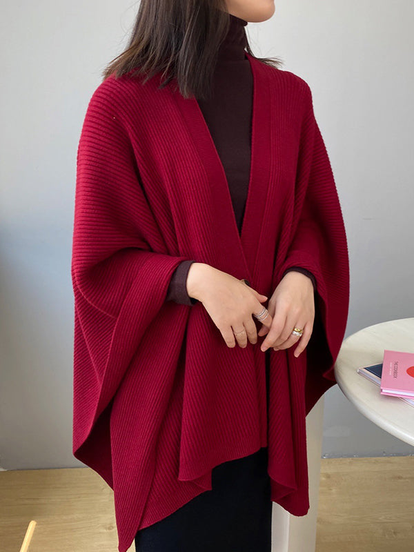 Loose Raglan Sleeve V-Neck Cardigan Tops Shawl